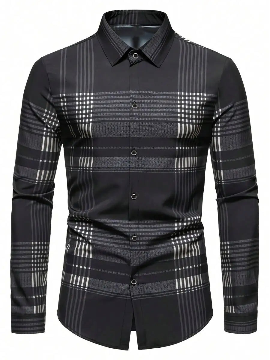 Men's Long Sleeve Plaid Shirt, Classic Fit, Button-Down Collar, All-Season Casual & Business Wear