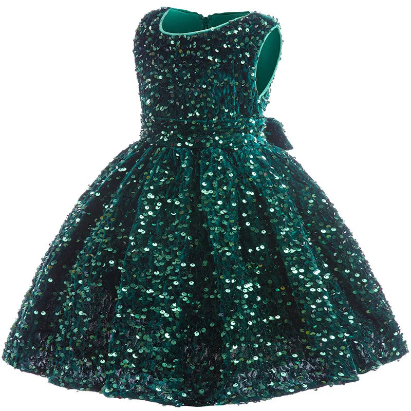 Sequin Christmas Girls Party Dresses Shiny Red And Green Princess Dress For Xmas Evening Dress Children's Girly Dresses Birthday