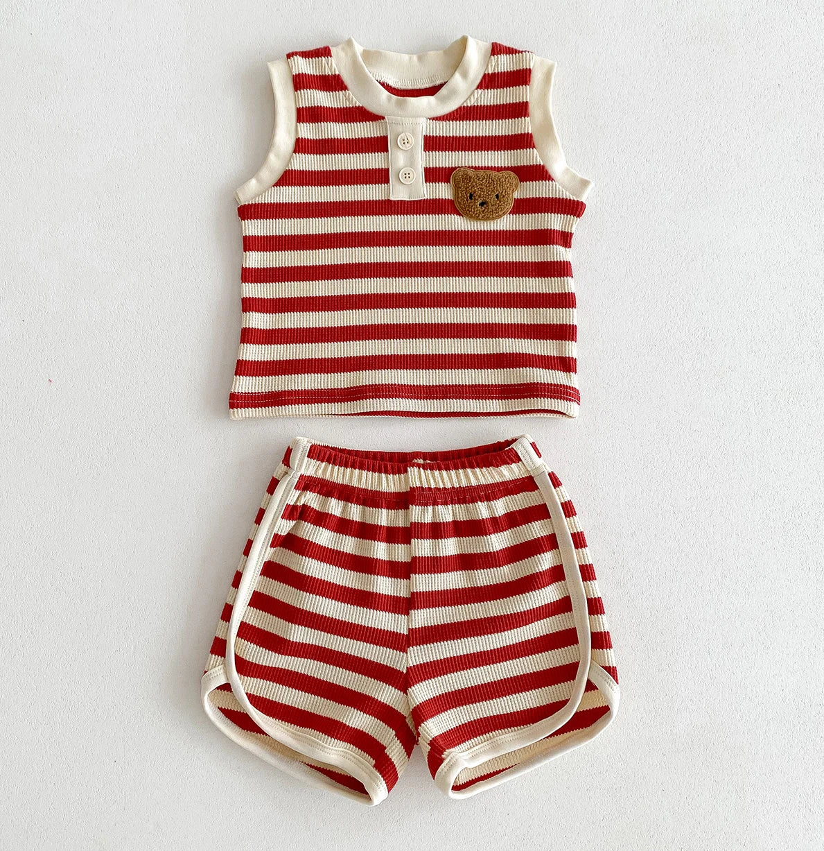 MILANCEL 2024 New Baby Clothes Set Sleeveless Tee And Shorts Boys Tracksuit Waffle Bear HeadGirls Clothing Set