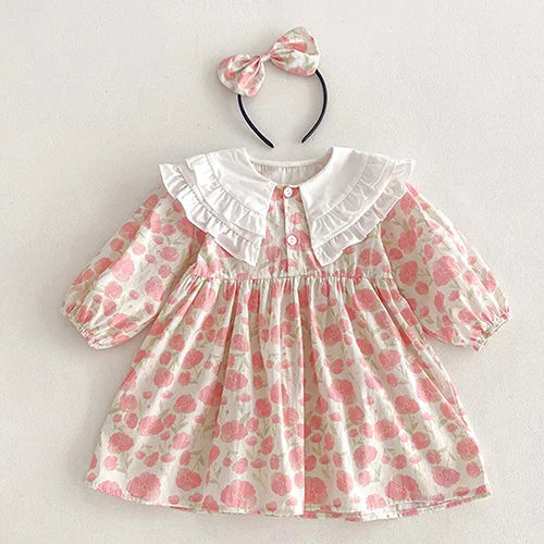 2025 New Autumn 1-5Yrs Girl Party Dress Baby Girl Romper Long Sleeved Cotton Splicing Kids Princess Dresses Sister Clothes