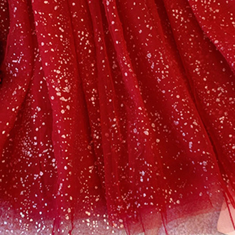 Girls Sequins Dress Spring Autumn Princess Gown Children Wedding Birthday Party Tulle Vestidos New Kids Fashion Clothing 3-8Y
