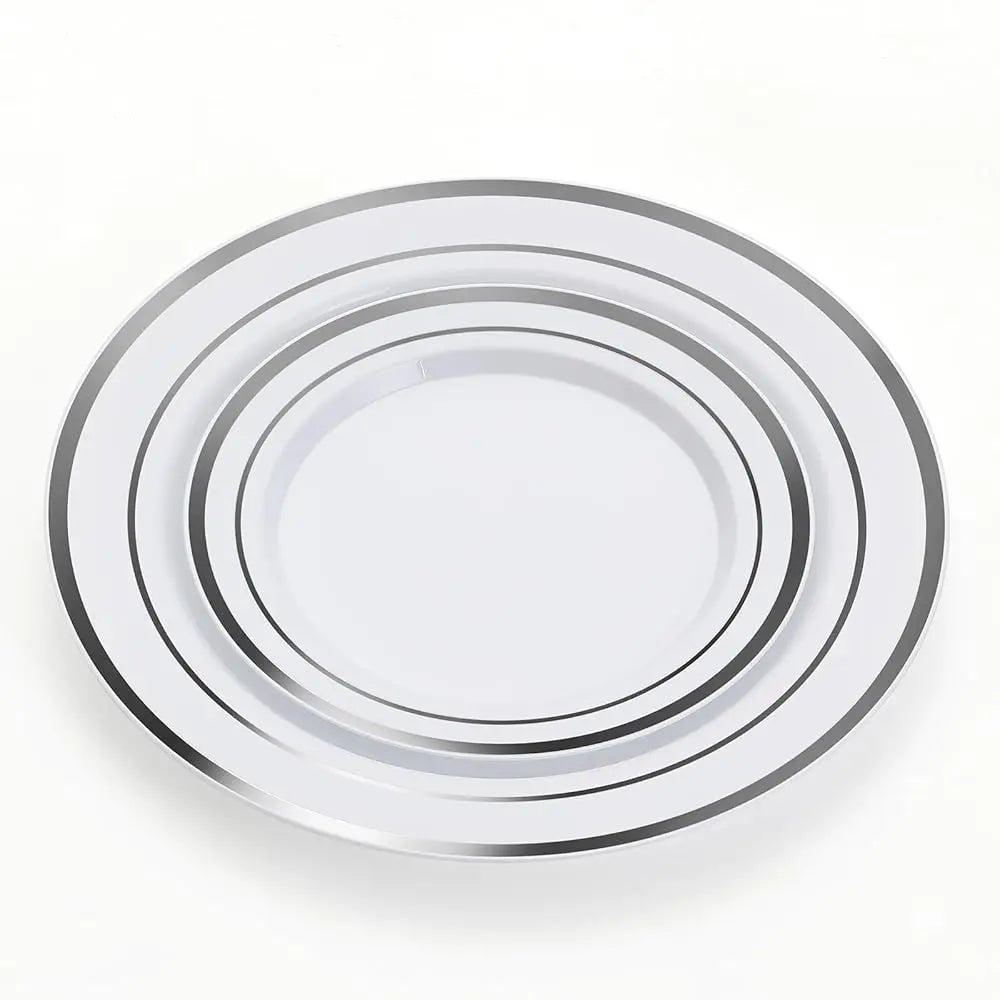 600 Pcs Silver Plastic Dinnerware Set For 100 Guests, Disposable Plastic Plates For Party Wedding Birthday, 100 Dinner Plates,
