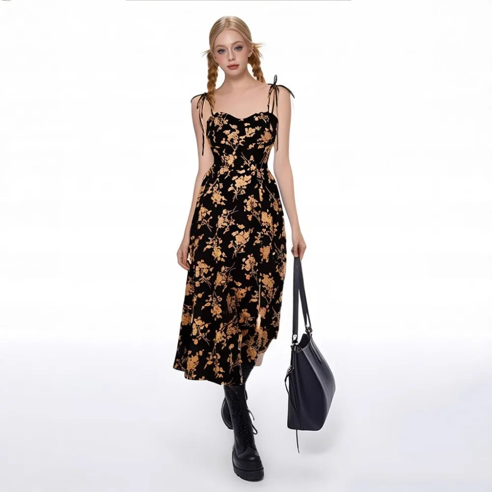 2026 Spring Summer Women Dress Photo Booth Props French Style Waist Floral Sleeveless Slim Fit Dress European Style