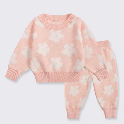 2024 New Autumn Newborn Baby Girls Clothing Set Long Sleeved Solid Color Knitted Pullover+Pants Toddler Baby Girl Clothes Suit