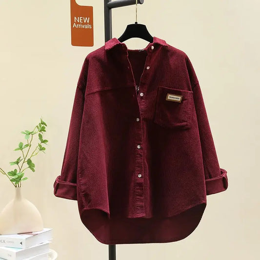 Thickened Corduroy Long Sleeve Women's Shirt Autumn Winter New Style Casual Loose Fashion Korean Version Mid-Length Open Card...