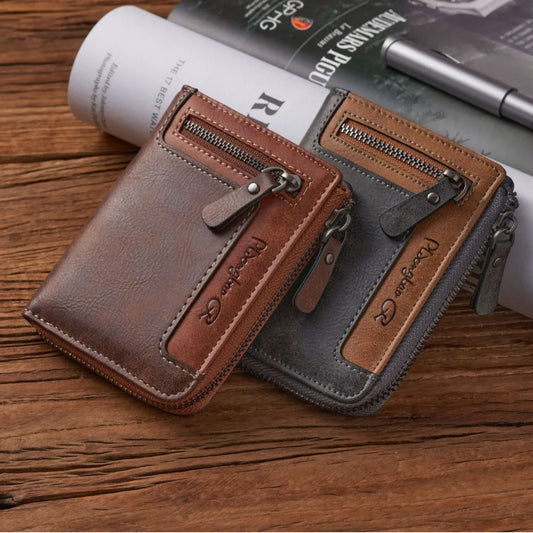 1pc Premium Retro Short Wallet for Men,Stylish Multifunction PU Leather Zipper Durable Wallet