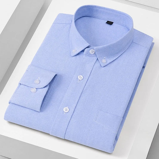 New 100% Cotton Oxford Shirt Long Sleeve For Men's Social Dress Shirts Soft Comfortable Regular Fit Casual Man Office Shirt 5XL