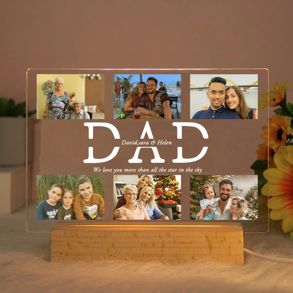 Custom Acrylic Lamp Personalized Photo Text Bedroom Night Light MOM DAD LOVE Friend Family Day Wedding Birthday Christmas Gift