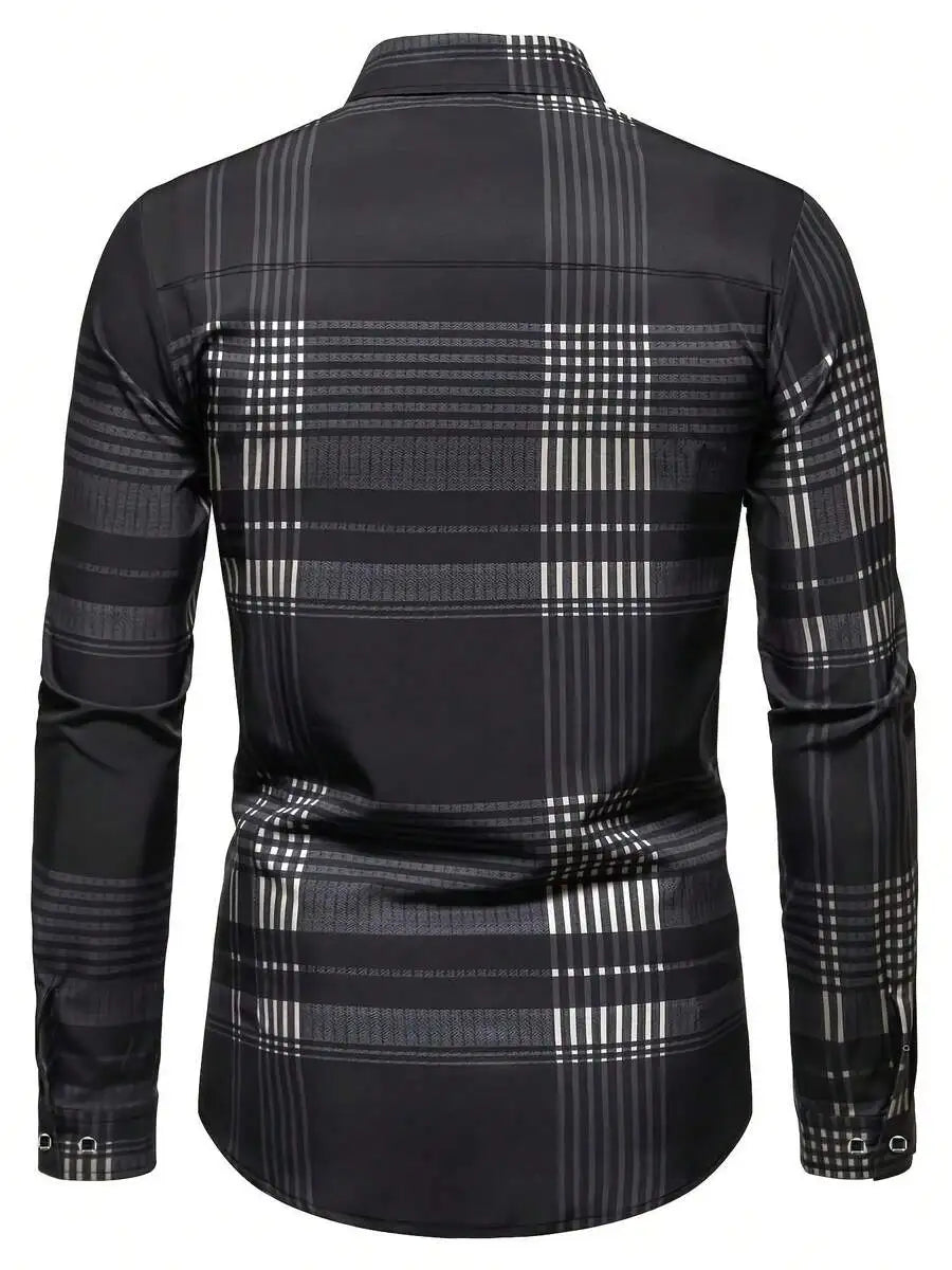 Men's Long Sleeve Plaid Shirt, Classic Fit, Button-Down Collar, All-Season Casual & Business Wear