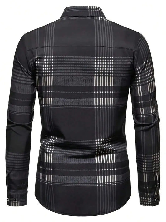 Men's Long Sleeve Plaid Shirt, Classic Fit, Button-Down Collar, All-Season Casual & Business Wear