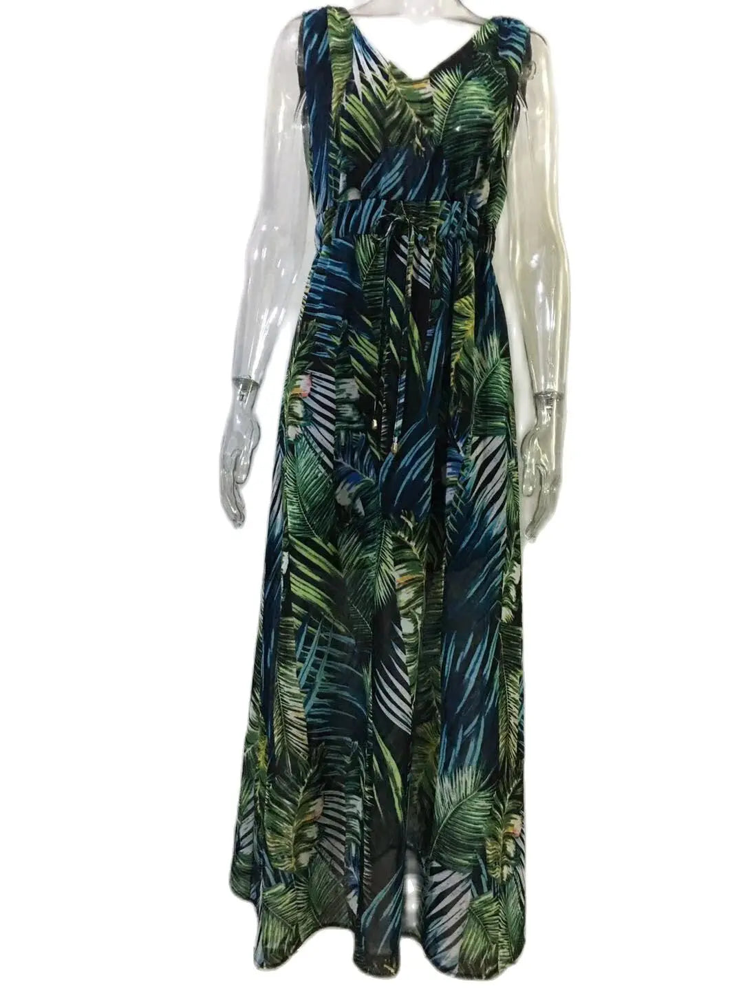 Women Tie-Up Backless Party Beach Dress Sexy V Neck Boho Long Dresses Summer Elegant Print Sleeveless Lady Maxi Dress Vestidos