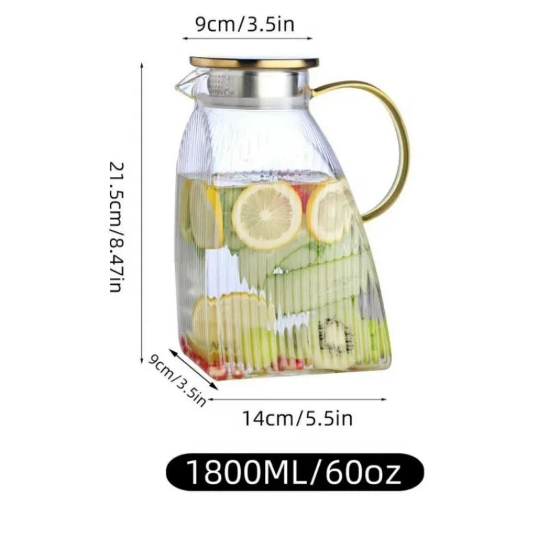 JUSTINLAU 1.8L Cold Water Jug High Borosilicate Glass Water Kettle Summer Refrigerator Pitcher Home Fruit Tea Juice Drink Kettle