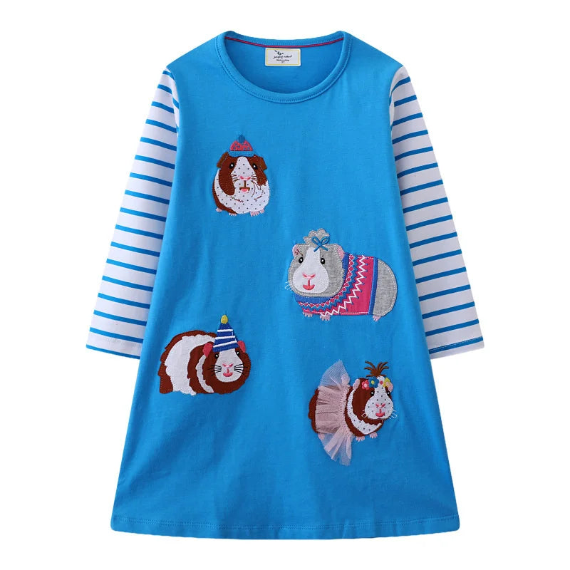 Jumping Meters 2-7T Long Sleeve Princess Girls Dresses Animals Embroidery New Autumn Spring Children Costume Hot Selling Dress