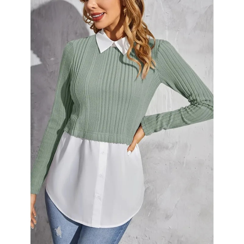 Plus Size Stylish New Women's Patchwork Blouses Long Sleeve Soft & Breathable Loose Fit Casual Summer Women Blouses ﻿