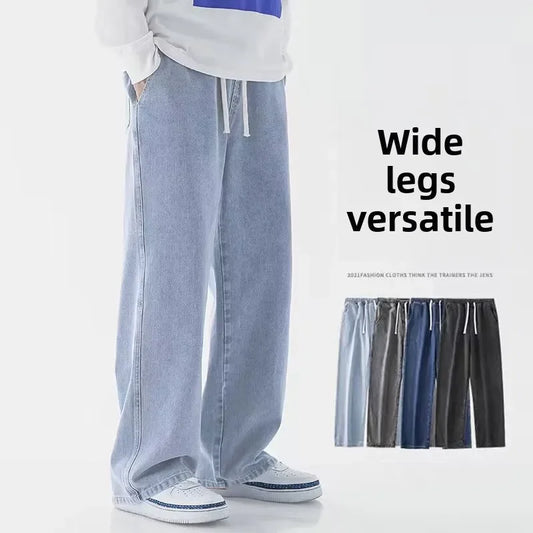 2025 New Streetwear Loose Jeans Men Korean Style Fashion Loose Straight Wide Leg Pants Men's Brand Clothing Black Light Blue
