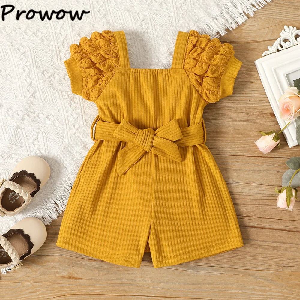 Prowow 3-24M Baby Jumpsuit For Girls Kids Puffy Sleeve Plaid Belted Korean Baby Romper Girls 2pcs Newborn Birth Clothes
