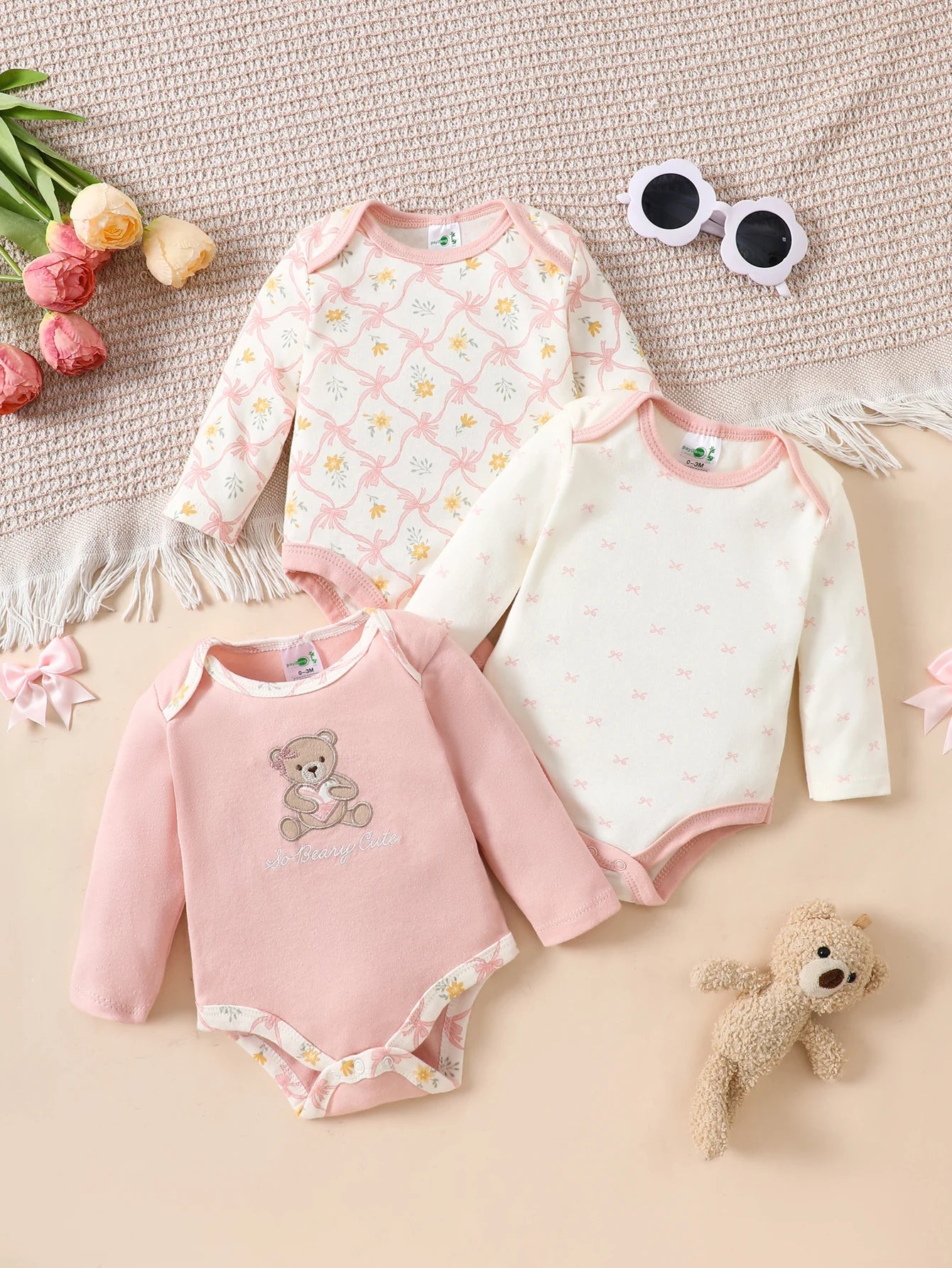 3PCS Baby girl onesie New style baby girl clothes Spring/Autumn long-sleeved onesie Cotton fabric Suitable for 0-9months