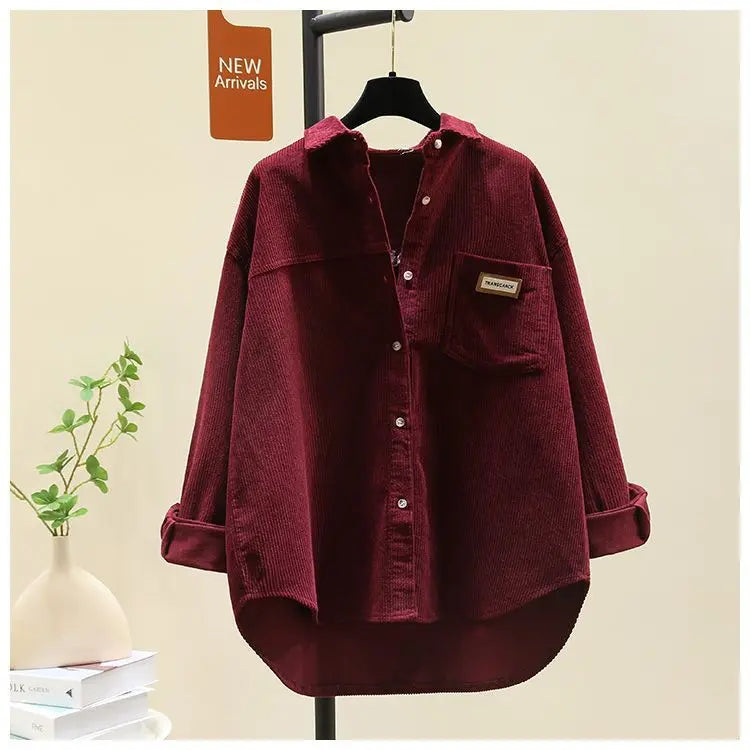 Thickened Corduroy Long Sleeve Women's Shirt Autumn Winter New Style Casual Loose Fashion Korean Version Mid-Length Open Card...