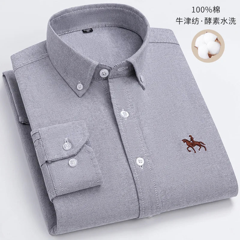 100% Pure Cotton Men Long Sleeve Dress Shirt for Oxford Shirt Men Plaid Striped Work Casual Social Shirts Male Regular-Fit S-6XL