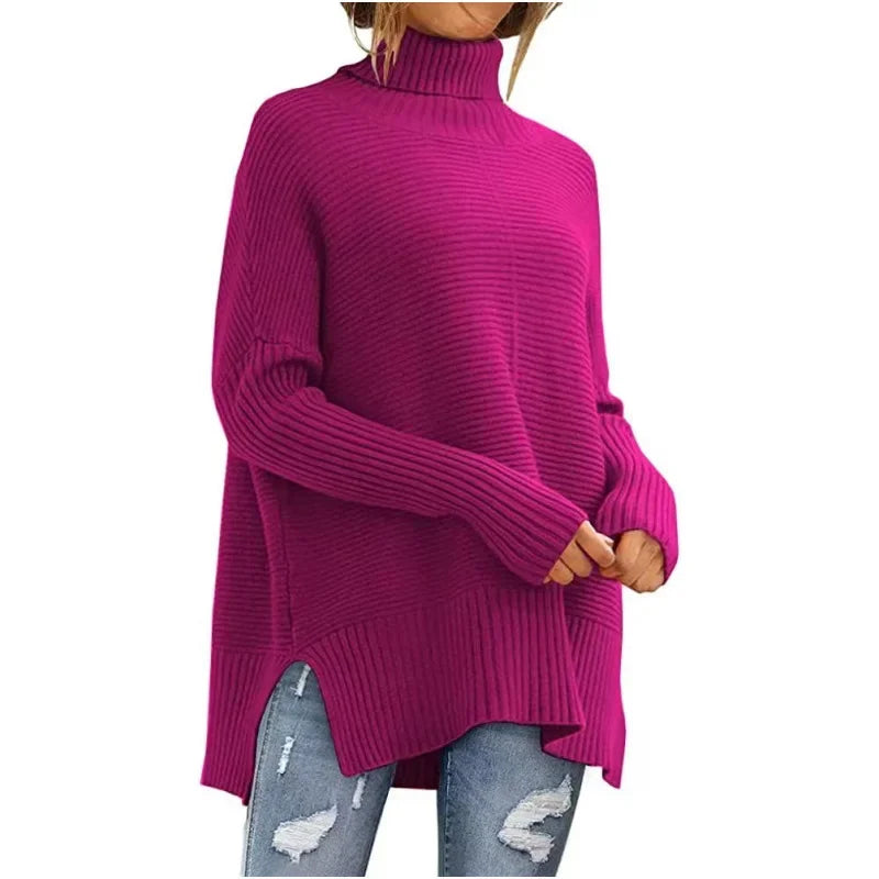 Loose Fashionable High Collar Batwing Sleeve Sweater Women's Lazy Style Knittedwear Autumn Winter Cross-Border Long Sleeve Top