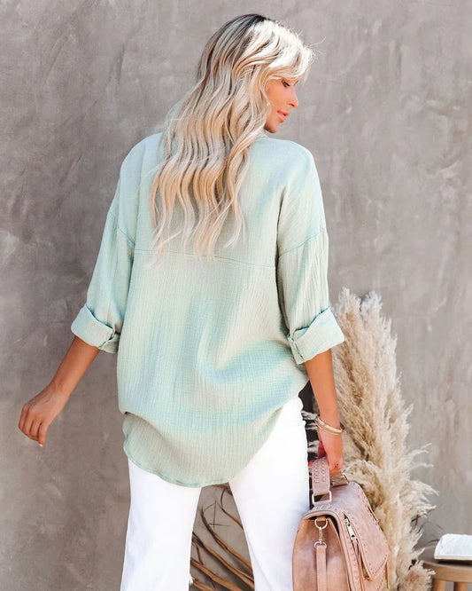 Women's Long Sleeve Collared Button Down Work Shirts Ladies Tops Casual Blouse