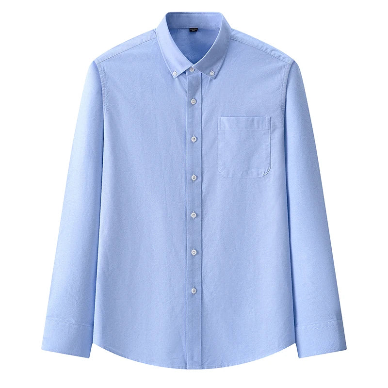 New 100% Cotton Oxford Shirt Long Sleeve For Men's Social Dress Shirts Soft Comfortable Regular Fit Casual Man Office Shirt 5XL