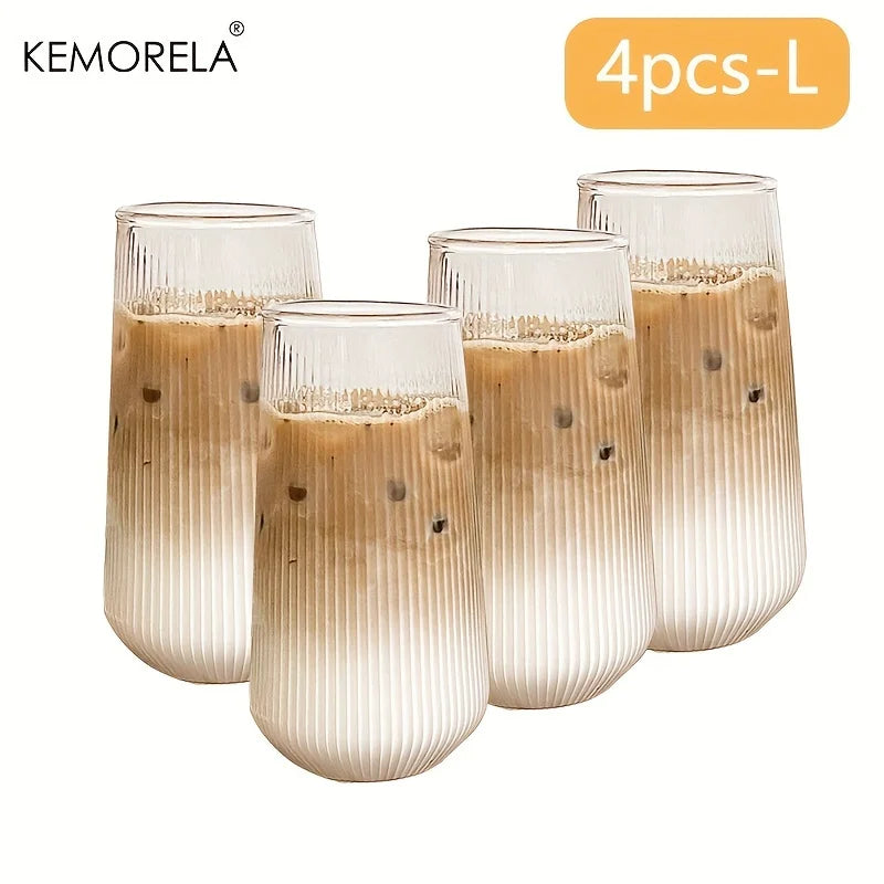 4/6PCS Heat-Resistant Rib Coffee Glass Water Cups Vertical Stripes Tea Mug for Drinking Milk Beer Wine Juice Tumblers Set Gift