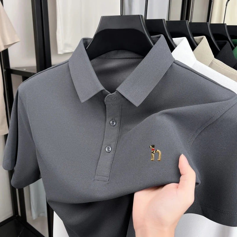 Light luxury brand short sleeve men's polo shirt new Korean style youth fashion cartoon dog embroidery summer breathable T-shirt