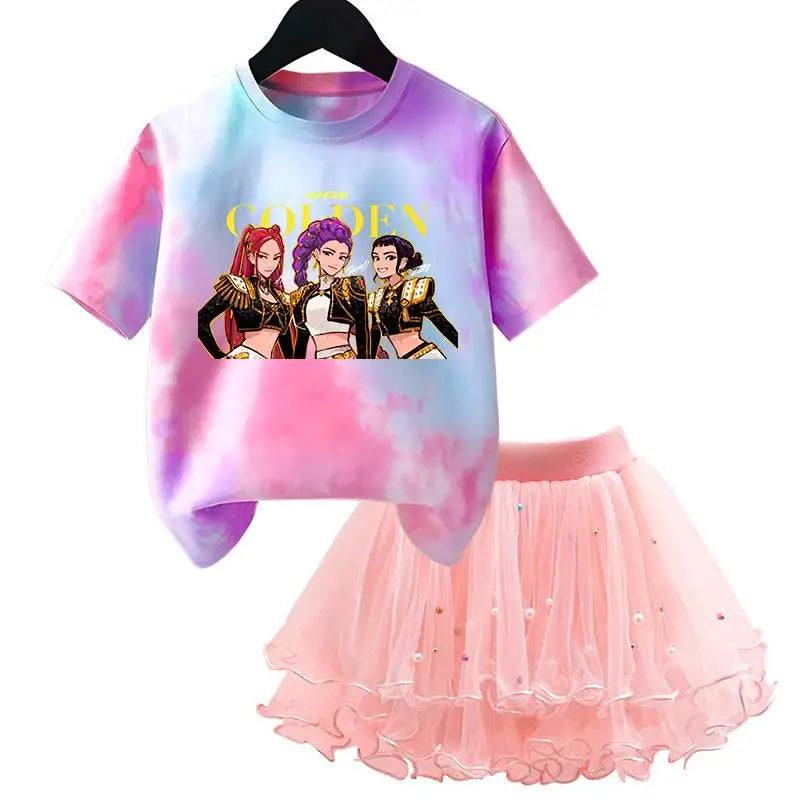 K-Pop Hunters Zoey Mira Rumi Kids T Shirt Summer Girl Outfit T-shirt +Tutu Skirt Princess Clothes Suit Party Clothing Set
