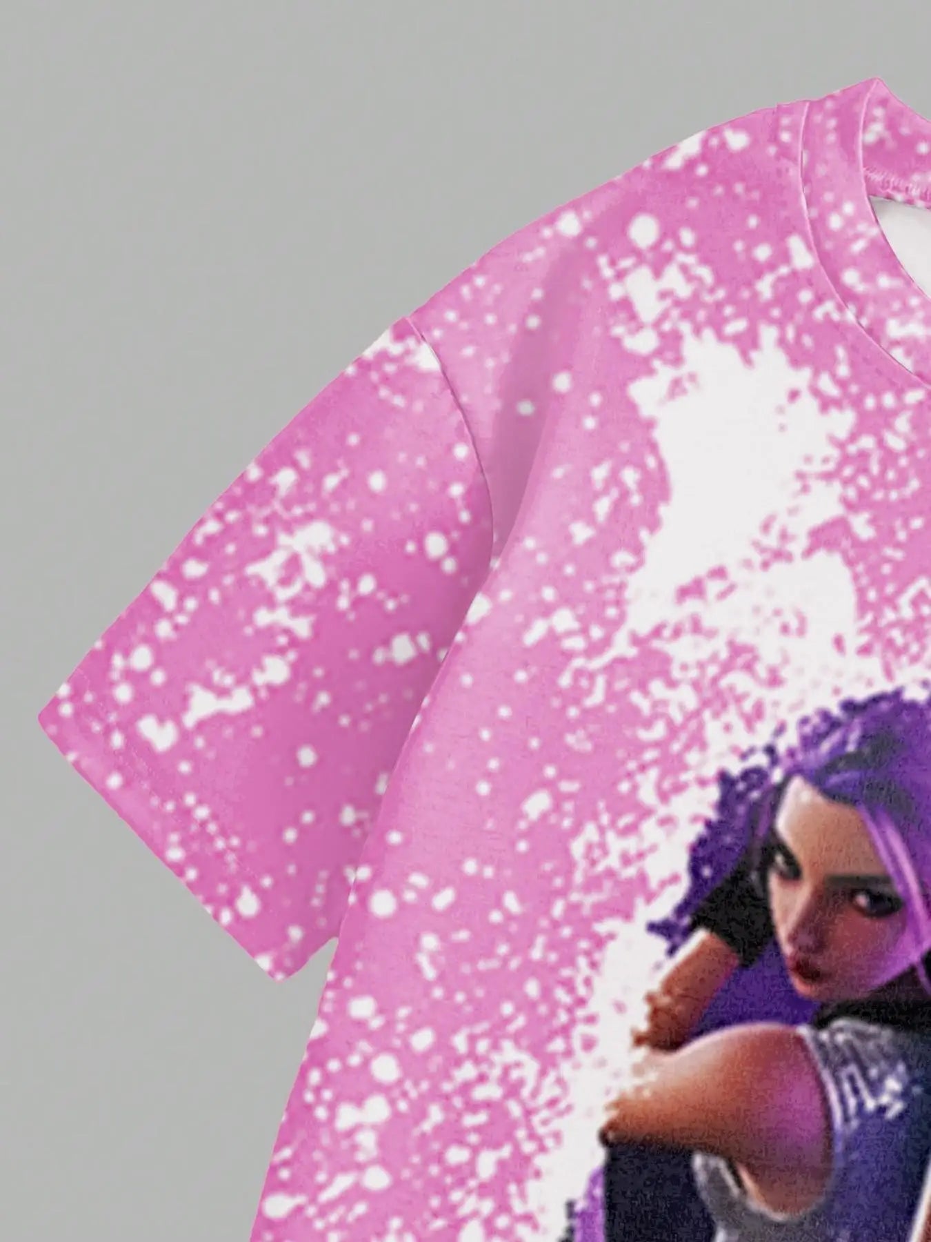 Girls 2-Piece K-Pop Outfit - Pink Splatter Print T-Shirt & Black Flared Pants Set for Kids