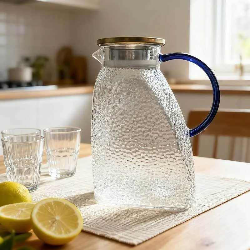 JUSTINLAU 1.8L Cold Water Jug High Borosilicate Glass Water Kettle Summer Refrigerator Pitcher Home Fruit Tea Juice Drink Kettle