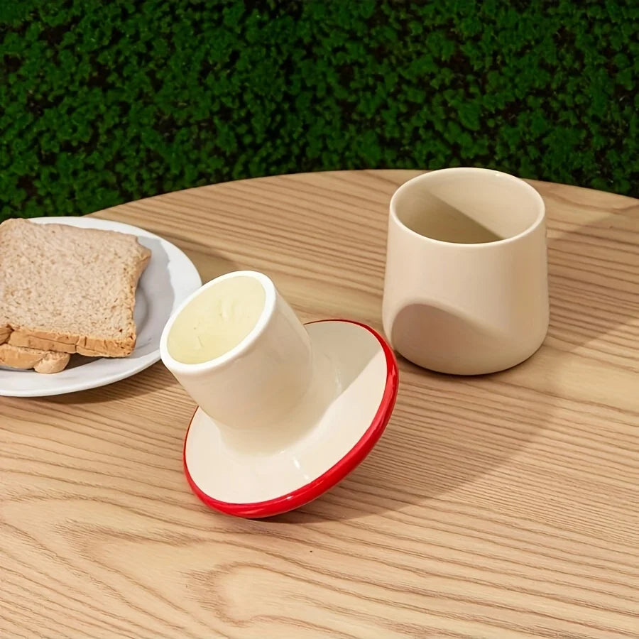 1pc Speckled White Butter Crock with Lid for Countertop - Ceramic French Butter Dish for Spreadable Soft Butter