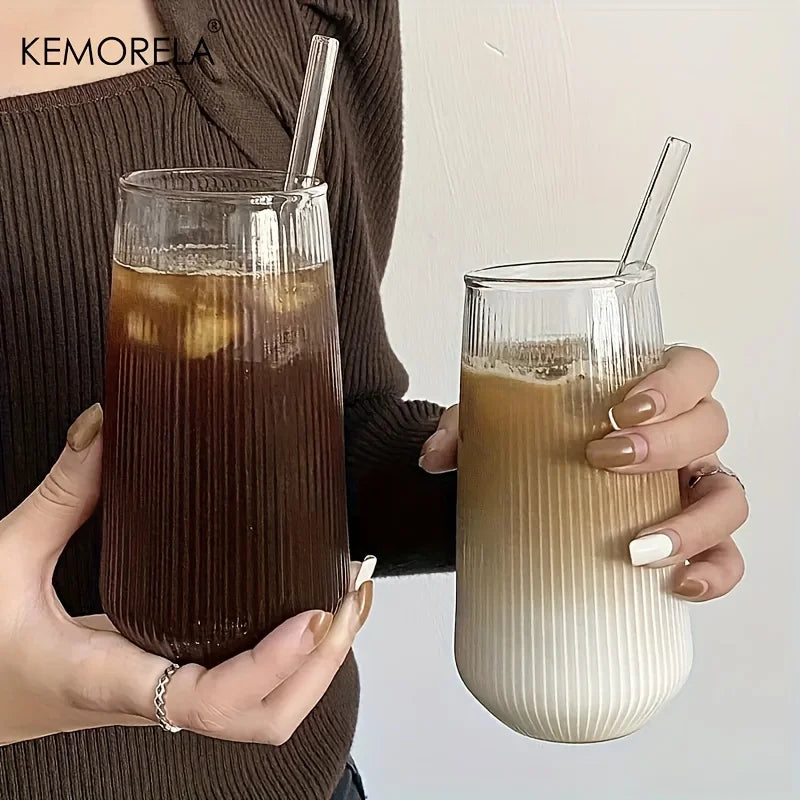 4/6PCS Heat-Resistant Rib Coffee Glass Water Cups Vertical Stripes Tea Mug for Drinking Milk Beer Wine Juice Tumblers Set Gift