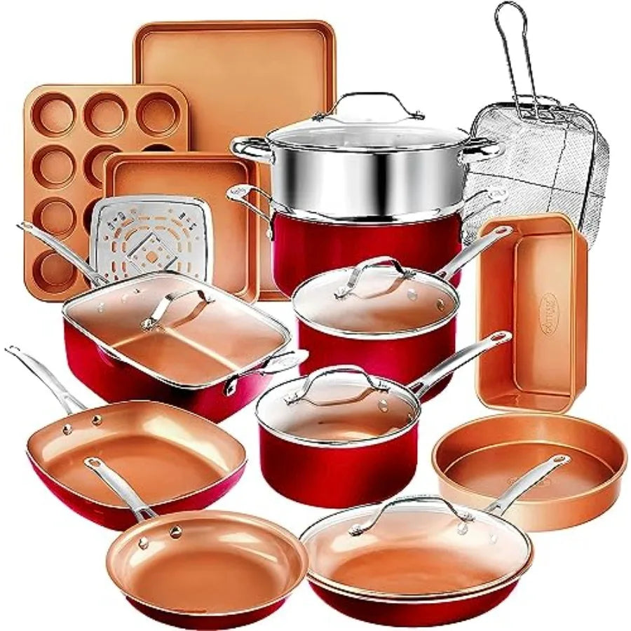 20 Pc Pots and Pans Set Nonstick Cookware + Bakeware Set Complete Ceramic for Kitchen Non Stick with Lids Dishwasher Oven Safe