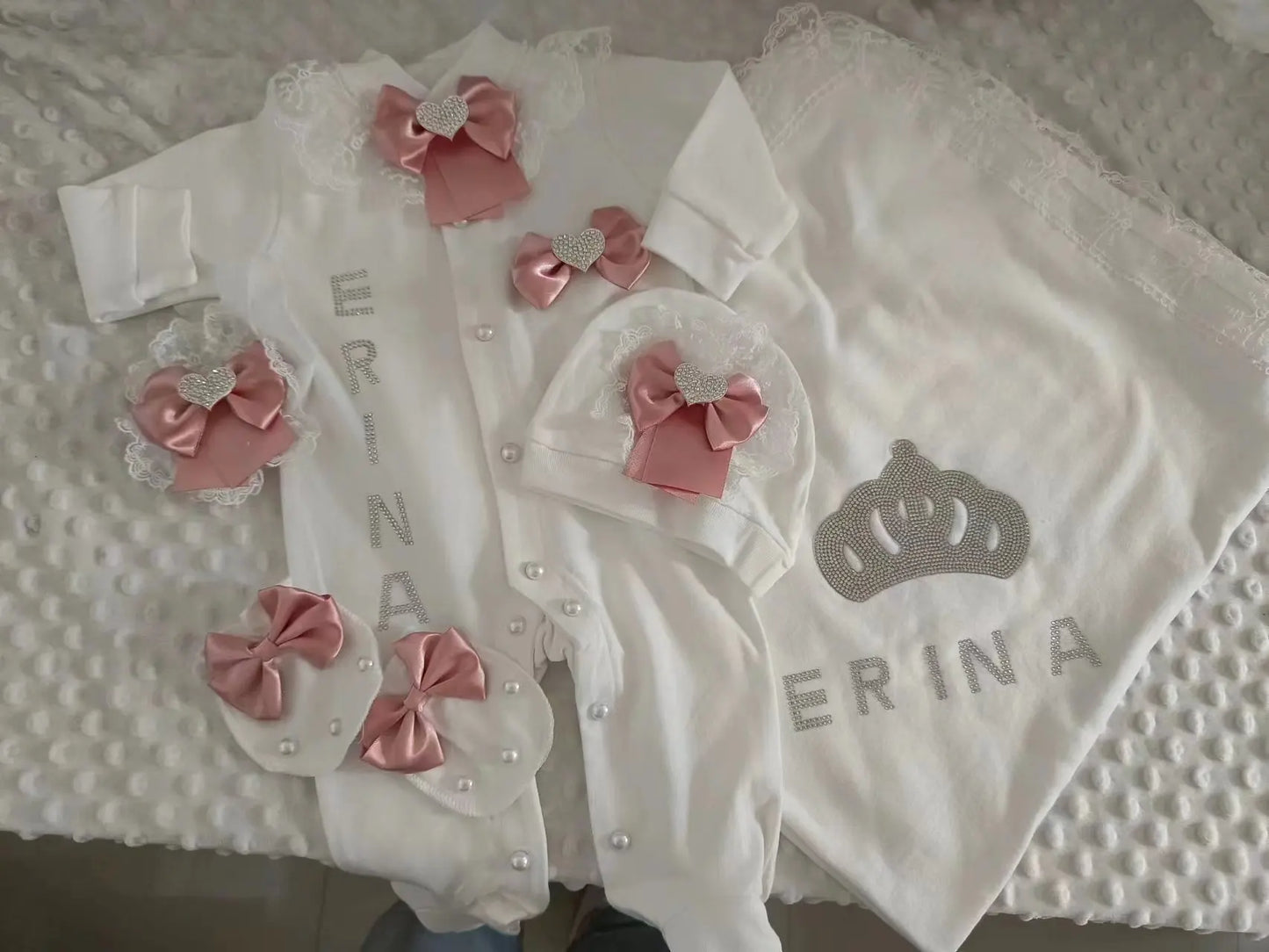 Baby Girl Boy Princess Prince Hospital Exit Newborn Bling Outfits Baby Bottles Gift Set Baby Shower Gift 5pcs Crown Romper
