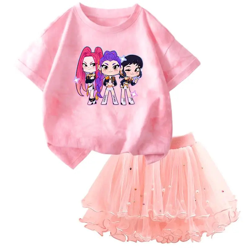 K-Pop Hunters Zoey Mira Rumi Kids T Shirt Summer Girl Outfit T-shirt +Tutu Skirt Princess Clothes Suit Party Clothing Set