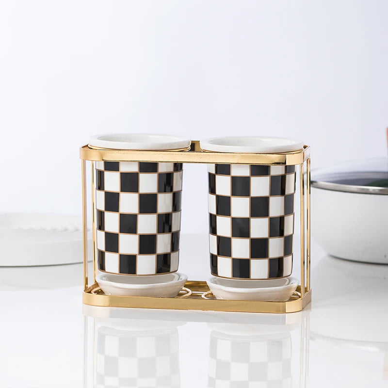 Checkerboard Ceramic Chopsticks Holder Drain Rack Chopsticks Basket Chopsticks Box Cutlery Box Storage Rack Wall-mounted Shelf
