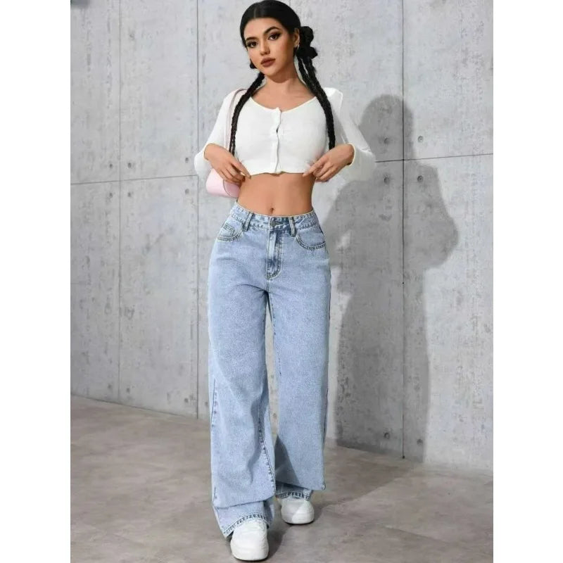 Women Wide Leg Straight Leg Denim Jeans Y2K Autumn Winter 2025 Loose Pant Fashion High Street Versatile Jeans