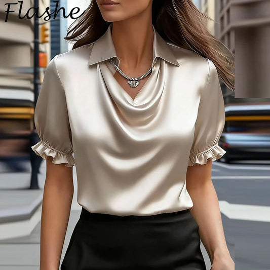 Solid Casual Loose Blouses For Women Fashion 2026 Summer Vintage Women's Oversized Shirts And Blouses Elegant Youth Female Tops