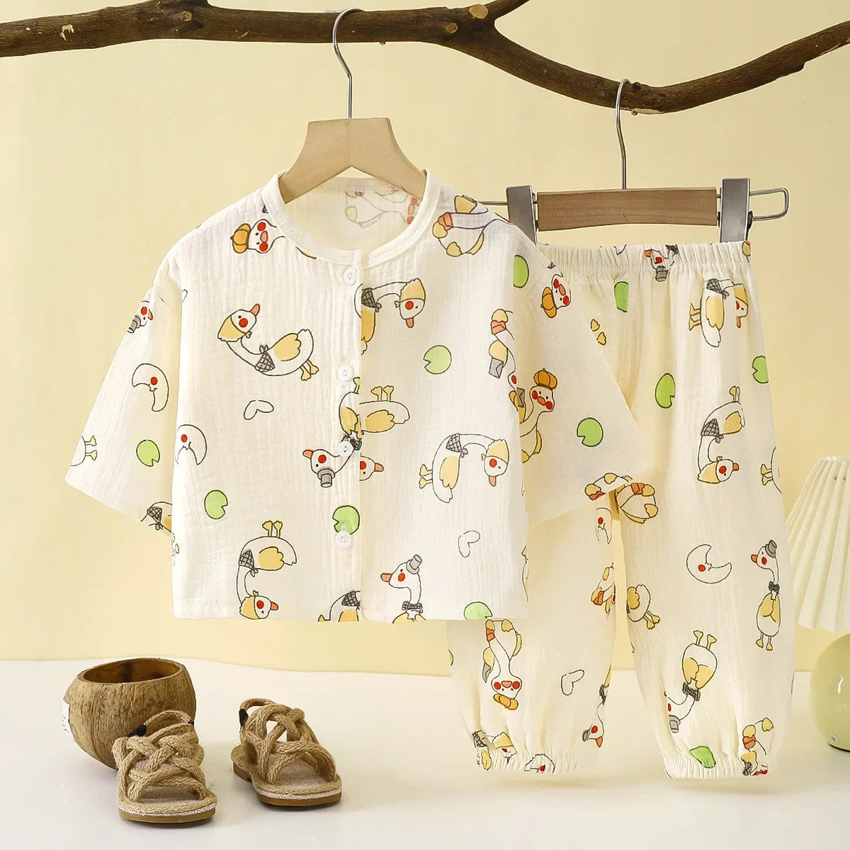 Tops+Pants Home Wear 2PCS Children Long Sleeve Pajamas Suits Boys Girls Sets Baby Cotton Yarn Clothes Sleepwear Outfits Kids