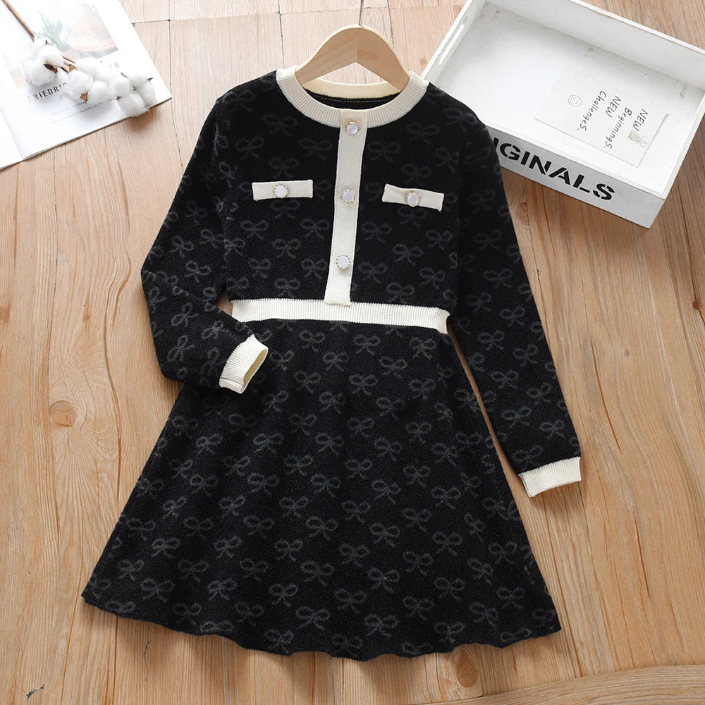 Girls Knitted Dresses 2025 New Sweater Dress Kids Fashion Clothing Long Sleeves Casual Dress Baby Girls Princess Dress