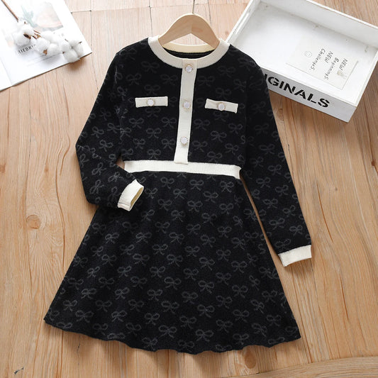 Girls Knitted Dresses 2025 New Sweater Dress Kids Fashion Clothing Long Sleeves Casual Dress Baby Girls Princess Dress