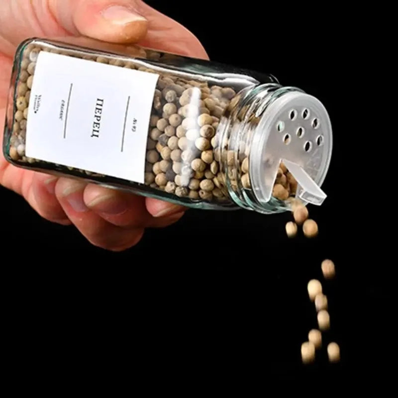 Square Spice Jars with Label with Acacia Wood Lids Dispensing Bottles Glass Sealed Jar  Clear Empty Bottles Seasoning Organizer