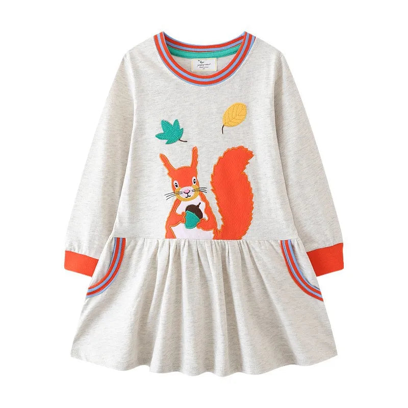 Jumping Meters 2-7T Long Sleeve Princess Girls Dresses Animals Embroidery New Autumn Spring Children Costume Hot Selling Dress