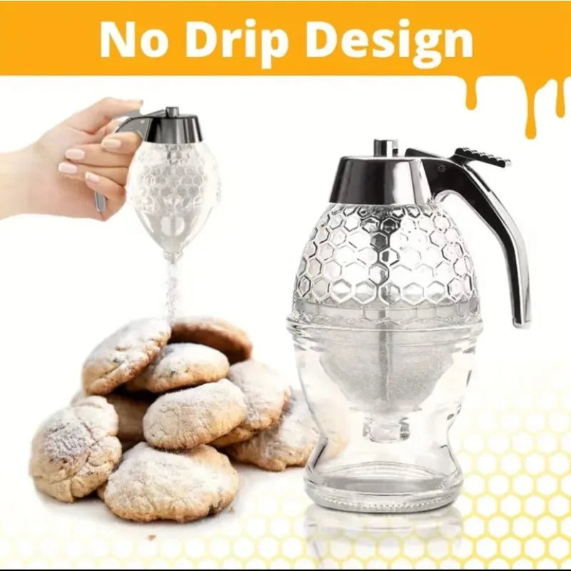 1PC No Drip Honey Jar & Syrup Dispenser, Acrylic Container with Stand, Home Kitchen Accessories