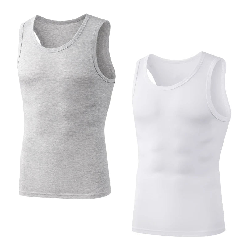 2Pcs/Pack Men's Tank Top Sleeveless Gym T-Shirt Man Vest Solid Color Compression Undershirts Men Tops High-Quality Bamboo Fiber