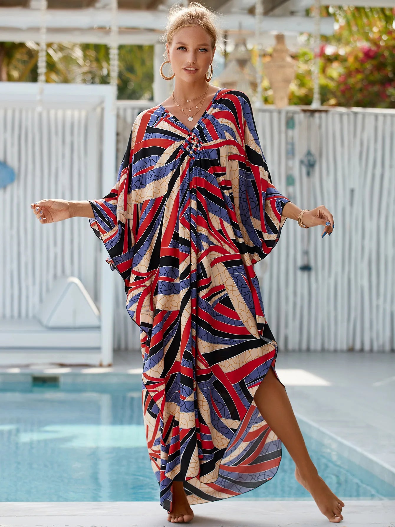 Plus Size Womens Animal Print Kaftan Dresses Caftans Swimwear Coverups Summer Bathing Suit Long Beach Dress