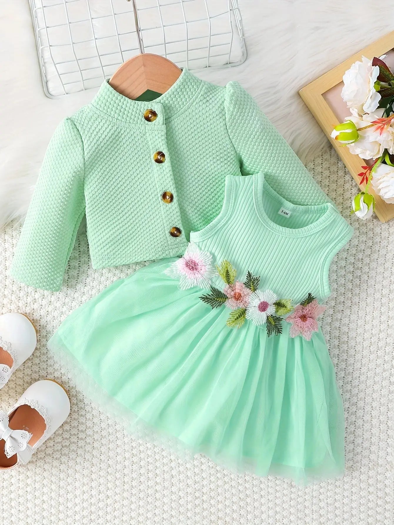 Prowow Fall Winter Baby Girl Denim Outfit Set Turn-down Collar Jeans Jacket+Deer Printed Dress Newborn Baby Birth Clothing