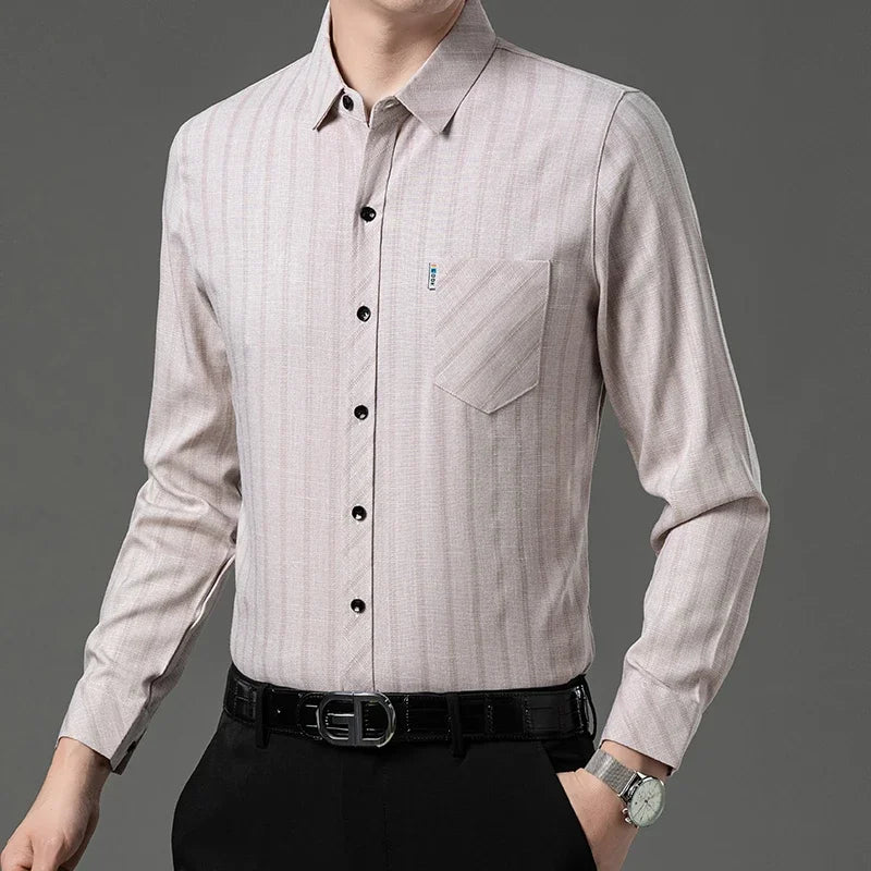 New Men's Business Casual Long Sleeved Printed Shirt with Wrinkle Resistance No Ironing Comfortable All Season Versatile Top