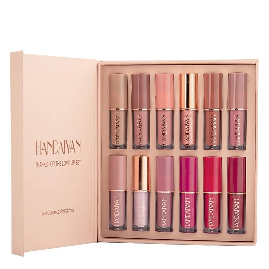 HANDAIYAN 12 Colors Velvet Matte Lip Gloss Set - Liquid Lipstick Gift Box Set, Non-Sticky Lip Gloss